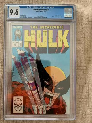 Marvel,  The Incredible Hulk 340 Cgc 9.  6,  Cover W/ Wolverine,  White Pages