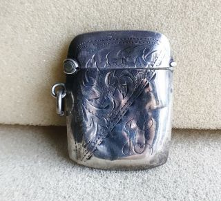 Solid Silver Antique Vesta Case Hand Engraved 1910