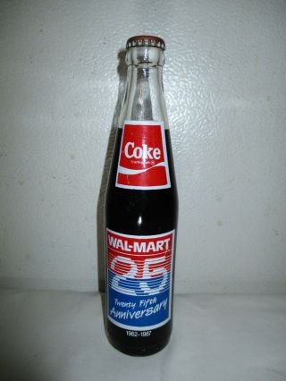 Walmart 25th Anniversary Coca Cola Full Bottle 10 Oz Coke 1962 - 1987 32 Years Old
