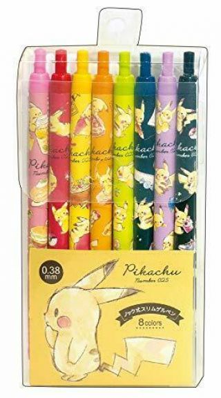 Kamio Japan Pokemon Pikachu Gel Ink Ballpoint Pen 0.  38 8 Color Set 21470