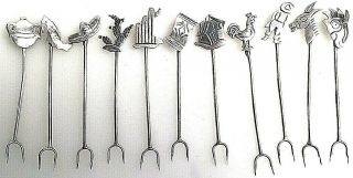 Set 11 Vintage Maricela Taxco Sterling Silver D’oeuvres Fork Picks Mexico