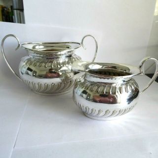 Vintage Silver Plate Sugar Bowl & Cream Jug Repousse Fluted Design - Gleaming
