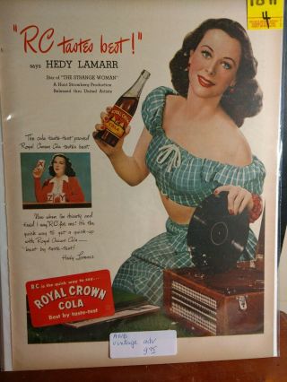 Vintage Royal Crown Cola Print Ad Hedy Lamarr Pinup