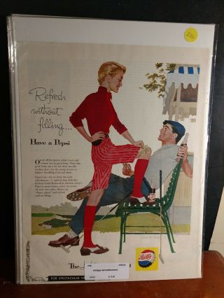 Vintage Pepsi Cola Golf Pinup Girl & Guy Illustration Print Ad