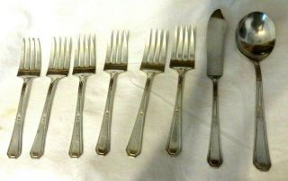 Vintage 1923 Wm Rogers & Son Mayfair Silver Plate 6 Salad Forks 1 Butter Knife