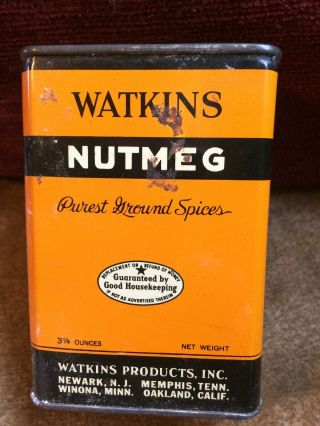 Vintage Watkins Nutmeg Spice Tin J.  R.  Watkins Co Newark Memphis Winona Oakland