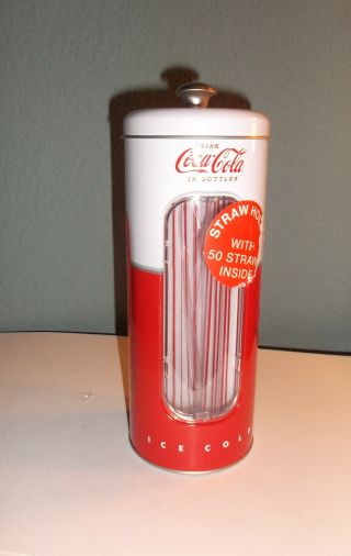 The Tin Box Company 2016 Coca - Cola Tin Straw Holder Container W/ 50 Straws