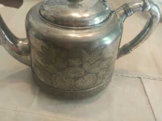 Antique Simpson Hall Miller QUADRUPLE PLATE flowers Teapot Tea Pot 2080 5