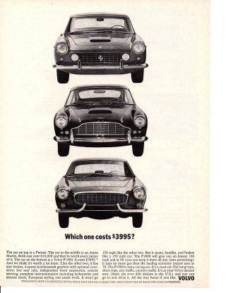 1962 Volvo P1800 / With Ferrari & Aston Martin Print Ad