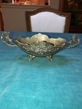 Vintage Silver Plate Ornately Detailed Footed Sauce Boat Or Gravy Dish