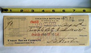 Vintage Coca Cola Cheque 1931 Forest City Nc