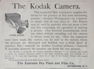 1889 Ad (1800 - 41) Eastman Dry Plate And Film Co.  Rochester,  Ny.  Kodak Camera