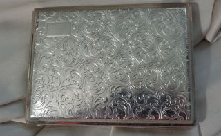 Silver Plated Cigarette Case W,  Scroll Leaf Design Top 4 