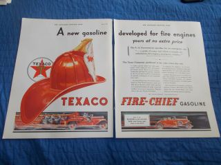 1932 Two Page Antique Texaco Gasoline Ad Fire Fireman Firefighter Chief Car 2
