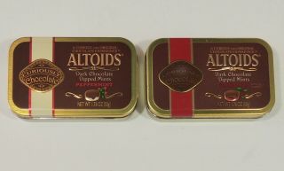 2 Altoids Dark Chocolate Dipped Mints 1 Cinnamon 1 Peppermint Tins Only Euc