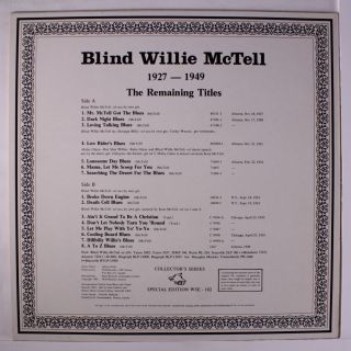BLIND WILLIE MCTELL: 1927 - 49,  The Remaining Titles LP (Austria) Blues & R&B 2
