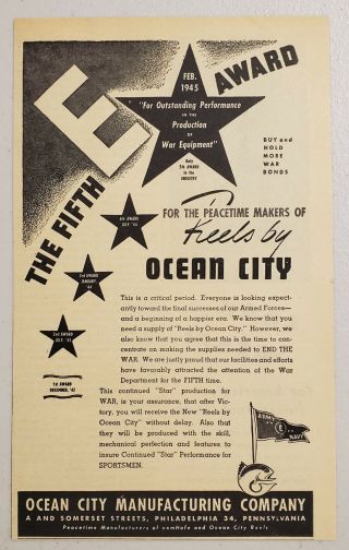 1945 Print Ad Ocean City Fishing Reels War Production Award Philadelphia,  Pa