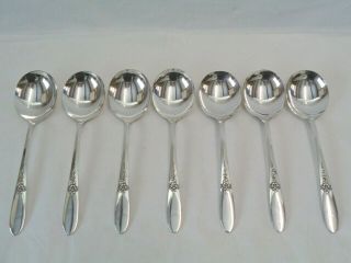 Tudor Plate Oneida Community Fantasy Silver Plated Gumbo Soup Spoons - Set Of 7