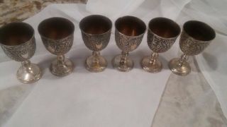 6 Vtg.  Raymond Silver Plate Ornately Engraved Goblets