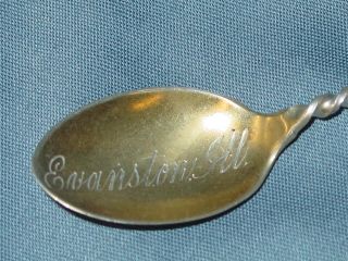 Antique Sterling Silver Souvenir Spoon Indian Chief Evanston Illinois 2