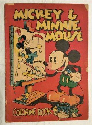 1933 Mickey And Minnie Mouse Coloring Book,  No.  979,  Rare 15in X 11in,  Disney