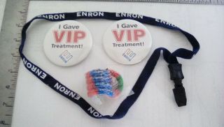 Enron Collectibles 1lot Of 4 Logo Items,  I Gave Vip Treatment Metal Button, .