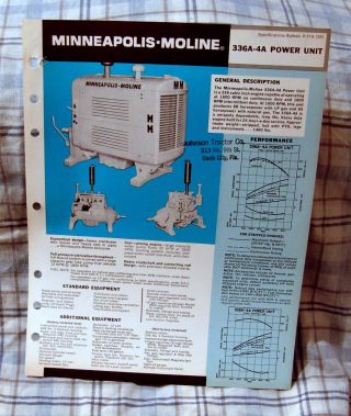 Vintage Minneapolis - Moline 336a - 4a Power Unit Advertising Brochure - Ca 1970 
