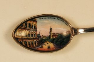 Silver Souvenir Spoon from Rio De Janeiro,  Brazil (. 800) Enameled Bowl & Handle 2