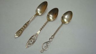 3 Silver Tea Spoons Rogers Lilies Ellis Twists Sterling,  Plate Great Handles