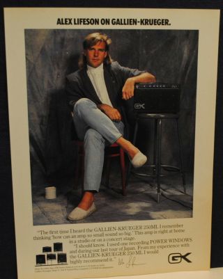1987 Alex Lifeson Of Rush Gallien - Krueger 250ml Guitar Amplifier Photo Print Ad