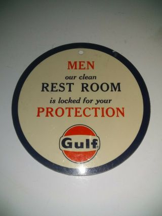 1950s - 60s Gulf Oil Gas Station Restroom Key Fob Tab Sign Men