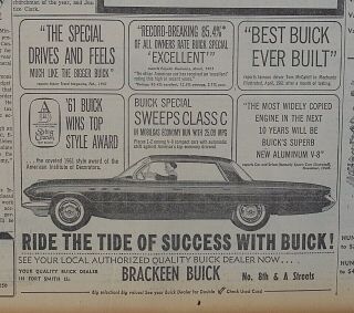 1961 Newspaper Ad For Buick - Ride The Tide Of Success With Buick