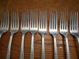 8 National Silver Co.  1937 ROSE & LEAF Pattern Dinner Forks Silverplate 795 2