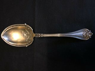 Unique Antique Sterling Silver Shell Jelly Sugar Scoop Spoon Inlaid Ornate