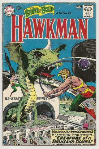 Brave And The Bold No.  34 Dc Mar.  1961 Vg 1st App Sa Hawkman Hawkgirl Key Issue