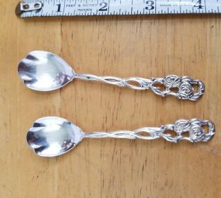 2 Vintage Sweden Nils Johan Nij8 Rose Patrn Silverplate Demitasse Coffee Spoons