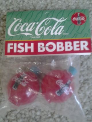 Coca Cola Soda Bottle Logo Pair Plastic Round Fishing Bobbers In Pkg.