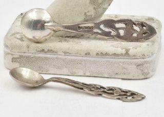 Antique Sterling Silver Unknown Maker Pierced Handle Salt Spoons No Mono