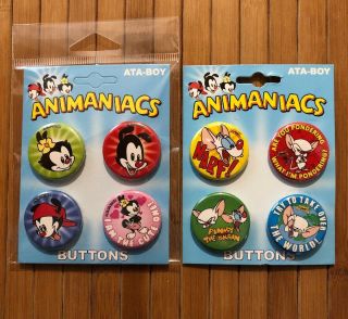 Animaniacs Metal Pins 8 Buttons Pinky And The Brain Logo 2 Pack