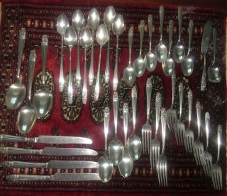 Vintage 1940s Silverplate Wallace Harmony House Aa,  Silver - Plate Flatware 37pcs