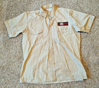 Vintage Phillips 66 Striped Gas Station Uniform Tan Shirt 15 - 15 1/2