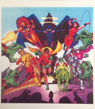 Dc Comics Teen Titans 11 " X 12.  5 " Color Print Hand Signed By George Perez