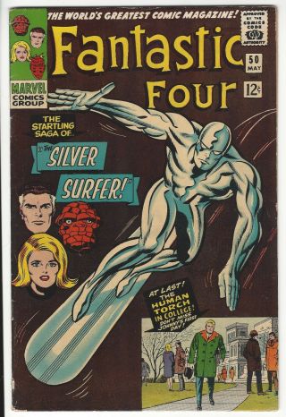 Fantastic Four 50 F,  6.  5 Silver Surfer Classic Cover.  Ow/white Pages.