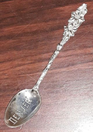 Vtg Sterling Silver Souvenir Spoon Denver Colorado Flower.  925 3 3/4 "