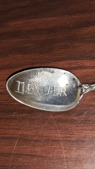 Vtg Sterling Silver Souvenir Spoon Denver Colorado Flower.  925 3 3/4 