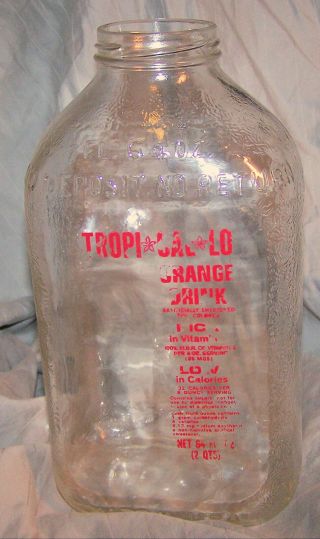 Vintage Gallon Orange Juice Glass Bottle Clear No Deposit/no Return Tropi Cal Lo