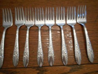 8 National Silver Co.  1937 Rose & Leaf Pattern Salad / Dessert Forks 796