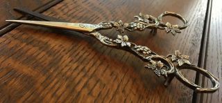 Vintage Silver Grape Scissors With Vine And Grapes For Decoration