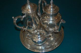 Wm Rogers Silver Tea Coffee Creamer Set With 4 - Footed Tray