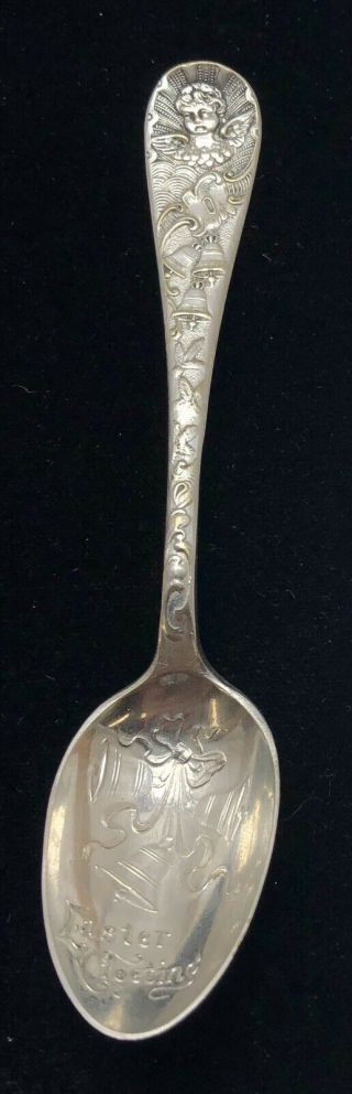 Collector Silverplated Spoon Easter Greeting Bells Angel Norman Mfg Co Vintage